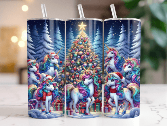 20 Oz Christmas Unicorn Tumbler Wrap Png for Graphic Design Projects