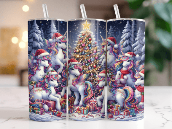 20oz Christmas Unicorn Tumbler Wrap Graphics