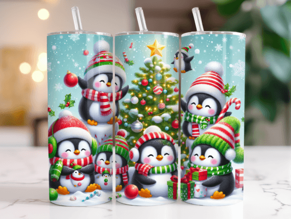 20oz Tumbler Wrap Christmas Penguin PNG – A Festive Graphic Design Asset