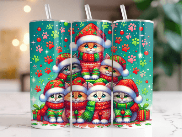 Christmas Cats Tumbler Wrap 20oz PNG for Branding and Graphics