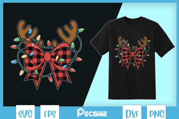 Christmas Light Coquette Bow SVG for T-Shirt Designs and Graphics