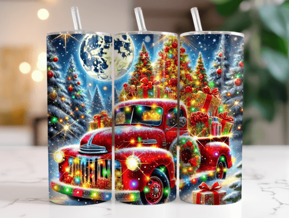 Christmas Red Truck Tumbler Wrap Graphics