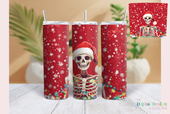 Christmas Skeleton Tumbler Wrap PNG for Creative Design