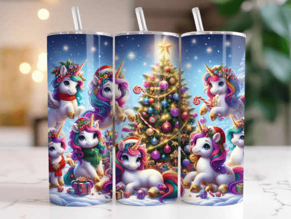 Christmas Unicorn Tumbler Wrap Graphics