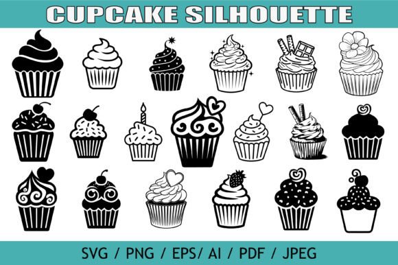 Cupcake Silhouette Bundle Set for Crafts and Graphics