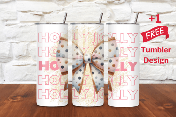Holly Jolly Christmas Bows Tumbler Wrap Graphics