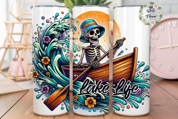 Lake Life Skeleton Summer Grim Reaper Graphics for Tumbler Wraps