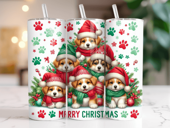 Merry Christmas Dogs Tumbler Wrap Graphics