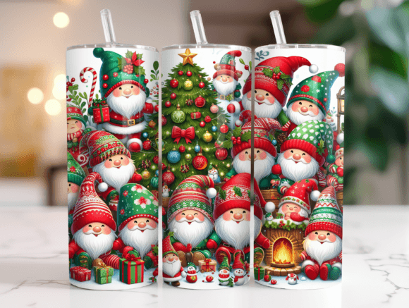 Merry Christmas Gnome Tumbler Wrap Graphics