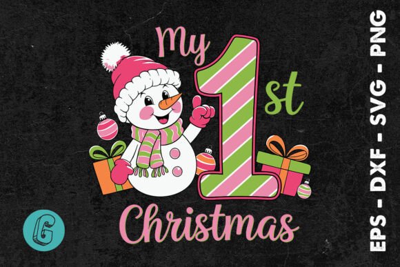 My 1st Pink Christmas Snowman Cute SVG for Graphics and Print Templates