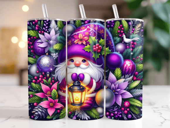 Purple Christmas Gnome Tumbler Wrap Graphics