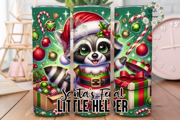 Santa's Feral Little Helper Raccoon Graphics for Tumbler Wraps