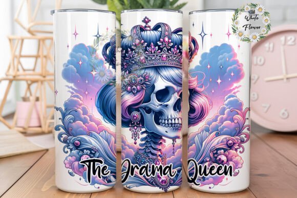 The Drama Queen Funny Skeleon Skull Png for Tumbler Wraps and Graphics