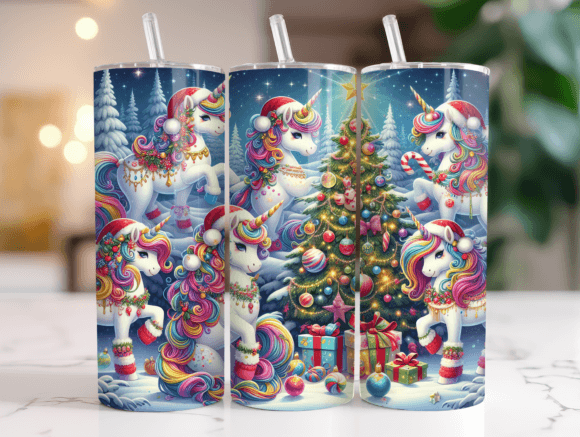 Unicorn Christmas Tumbler Wrap PNG for Creative Projects